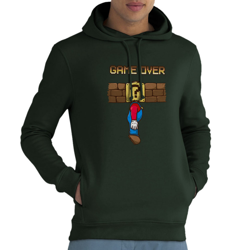 Sweat homme à capuche coton bio vert foncé Mario Game Over (Le Duc,Jeux Vidéo / Geek)