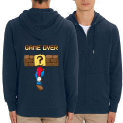 Sweat homme zippé à capuche coton bio bleu marine Mario Game Over (Le Duc,Jeux Vidéo / Geek)