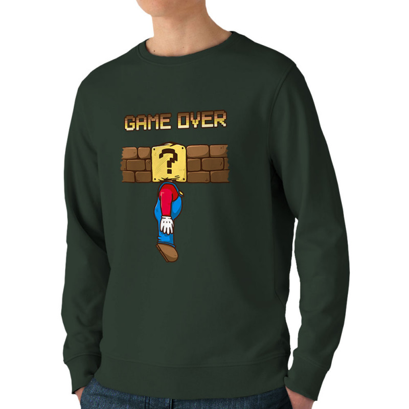 Sweat homme bio col rond vert foncé Mario Game Over (Le Duc,Jeux Vidéo / Geek)