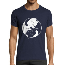 T-shirt homme fit bleu marine Yin Yang Cat (Le Duc,Animaux,Chats)