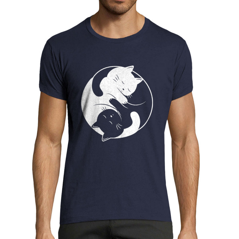 T-shirt homme fit bleu marine Yin Yang Cat (Le Duc,Animaux,Chats)