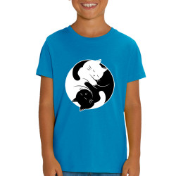 T-shirt enfant coton bio bleu azur Yin Yang Cat (Le Duc,Animaux,Chats)