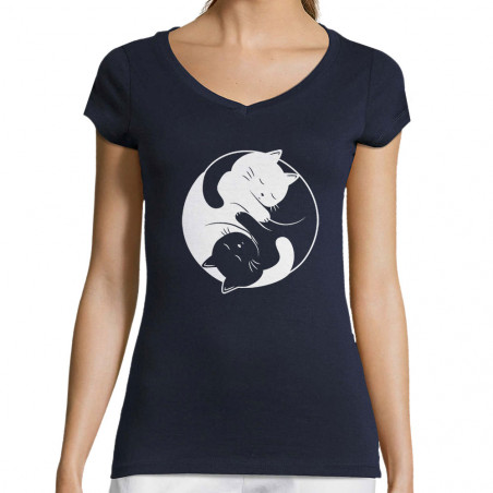 T-shirt femme col V "Yin...