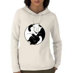 Sweat femme à capuche coton bio naturel Yin Yang Cat (Le Duc,Animaux,Chats)