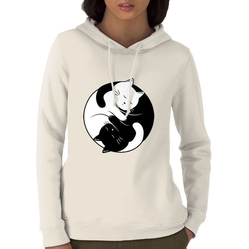 Sweat femme à capuche coton bio naturel Yin Yang Cat (Le Duc,Animaux,Chats)