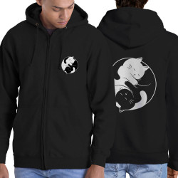 Sweat homme à capuche zippé noir Yin Yang Cat (Le Duc,Animaux,Chats)