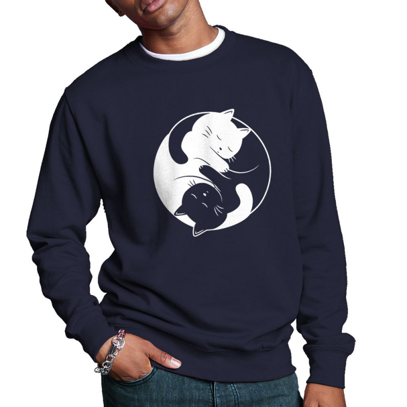 Sweat homme col rond bleu marine Yin Yang Cat (Le Duc,Animaux,Chats)