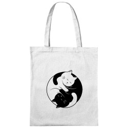 Sac shopping en toile blanc Yin Yang Cat (Le Duc,Animaux,Chats)