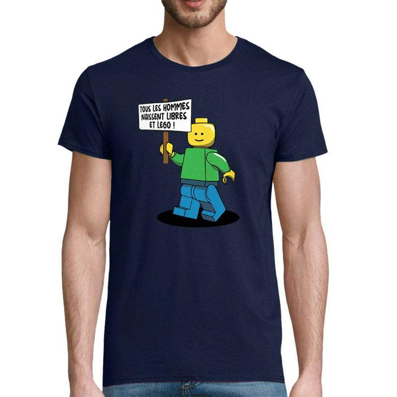 T-shirt homme coton bio bleu marine Libres et Légo (Humour,Slogans Débiles,Gondrax)