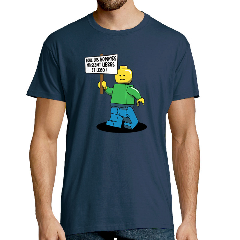 Tee-shirt homme bleu denim Libres et Légo (Humour,Slogans Débiles,Gondrax)