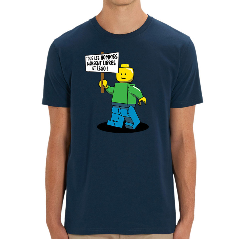 T-shirt homme coton bio bleu marine Libres et Légo (Humour,Slogans Débiles,Gondrax)