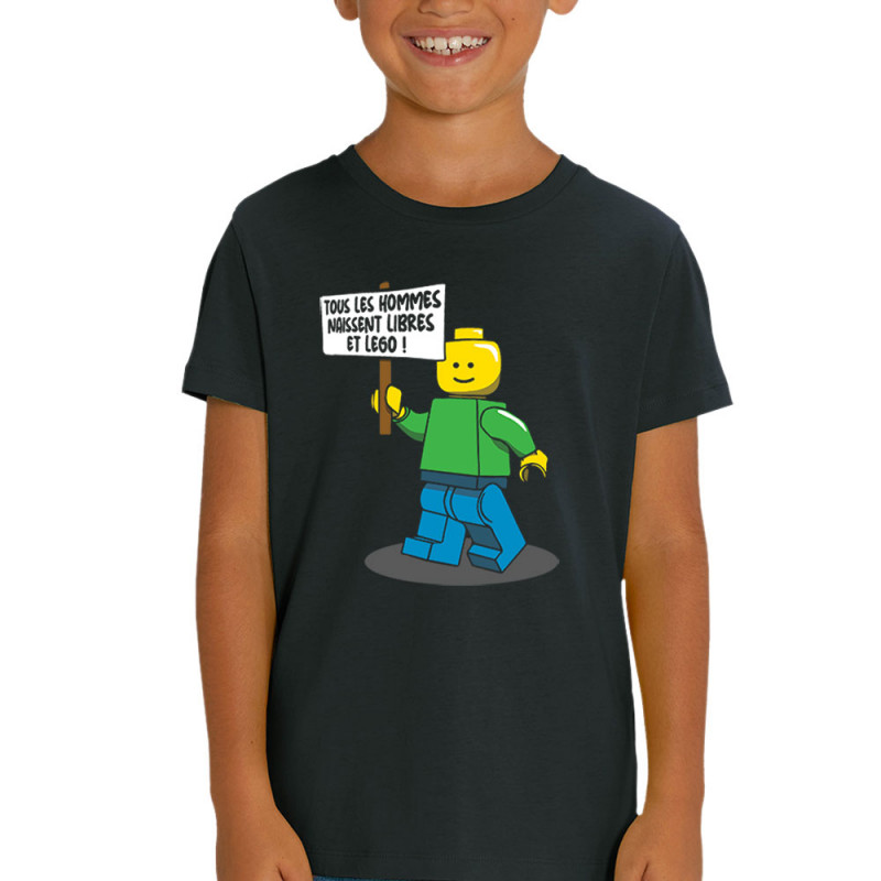T-shirt enfant coton bio noir Libres et Légo (Humour,Slogans Débiles,Gondrax)