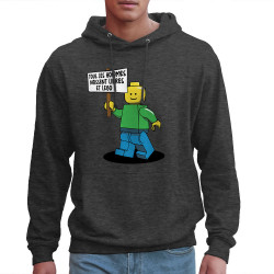 Sweat homme à capuche gris anthracite Libres et Légo (Humour,Slogans Débiles,Gondrax)