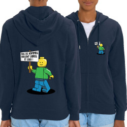 Sweat femme zippé à capuche coton bio bleu marine Libres et Légo (Humour,Slogans Débiles,Gondrax)