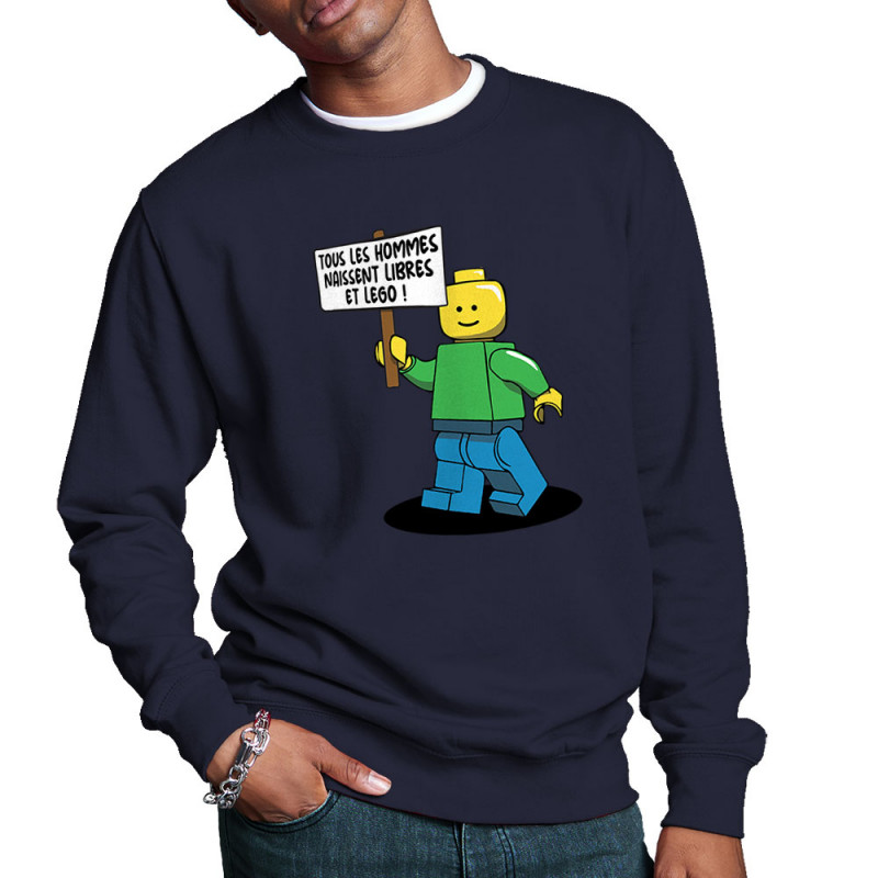 Sweat homme col rond bleu marine Libres et Légo (Humour,Slogans Débiles,Gondrax)