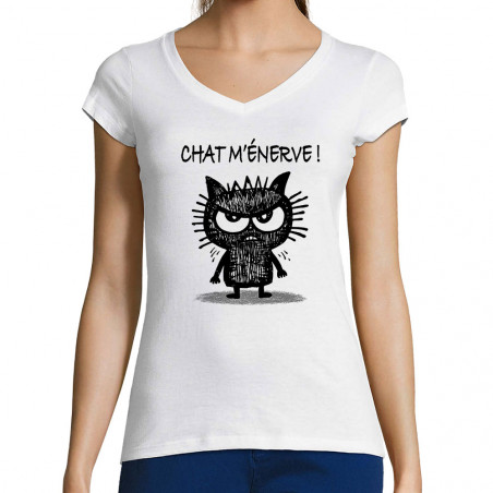 T-shirt femme col V "Chat...