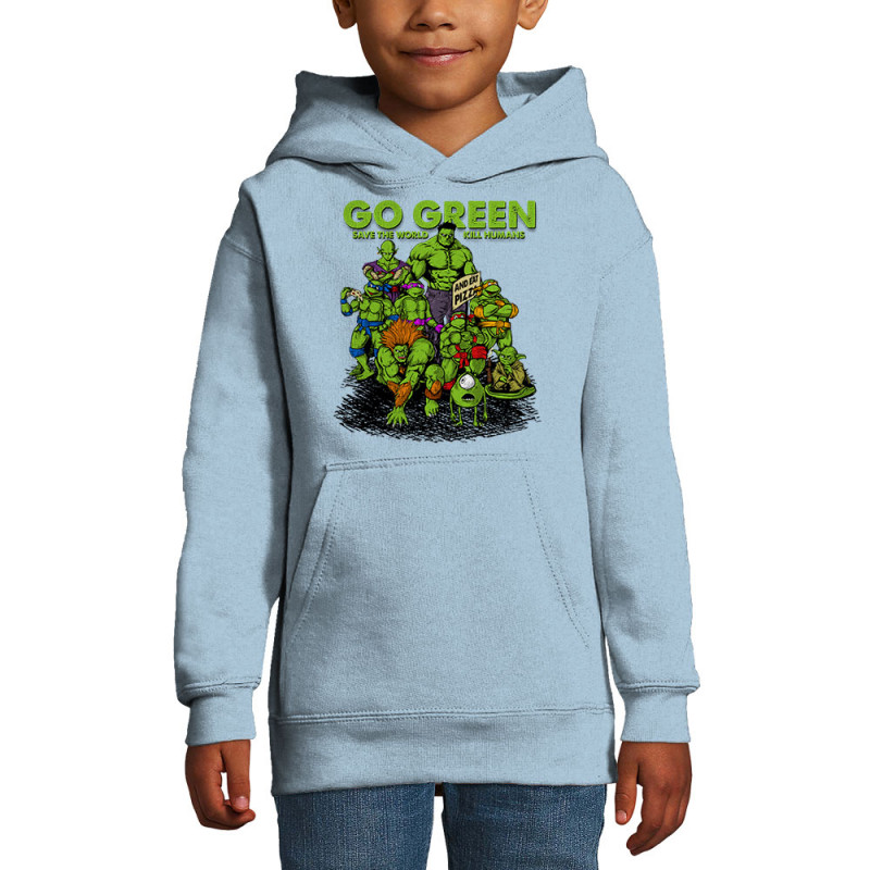 Sweat enfant à capuche bleu ciel Go Green Heros (Ecologie,Films/Séries)