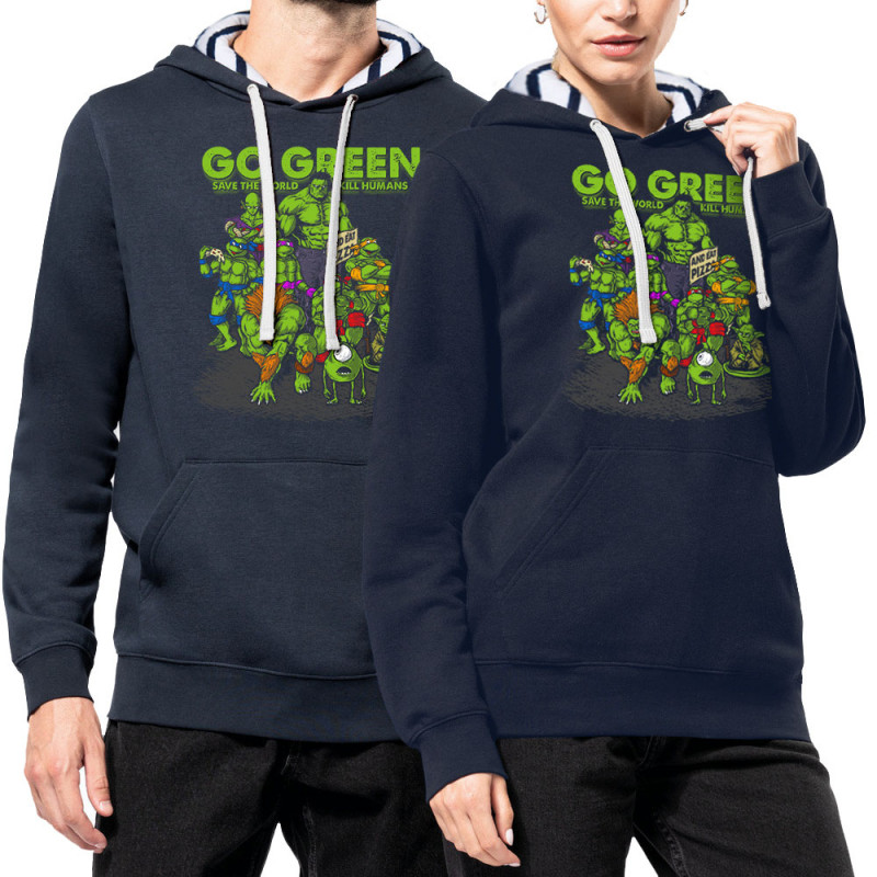 Sweat capuche à motifs unisexe bleu marine et marinière Go Green Heros (Ecologie,Films/Séries)