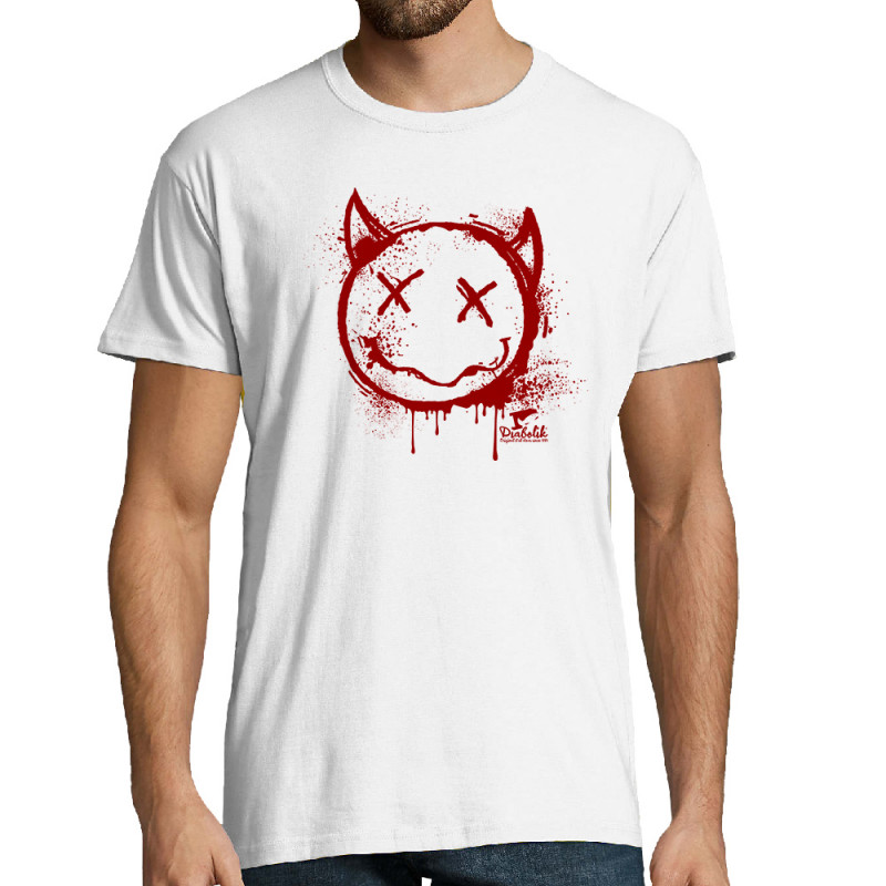 Tee-shirt homme blanc Evil Smiley (Gondrax,Têtes de morts,Diabolik)