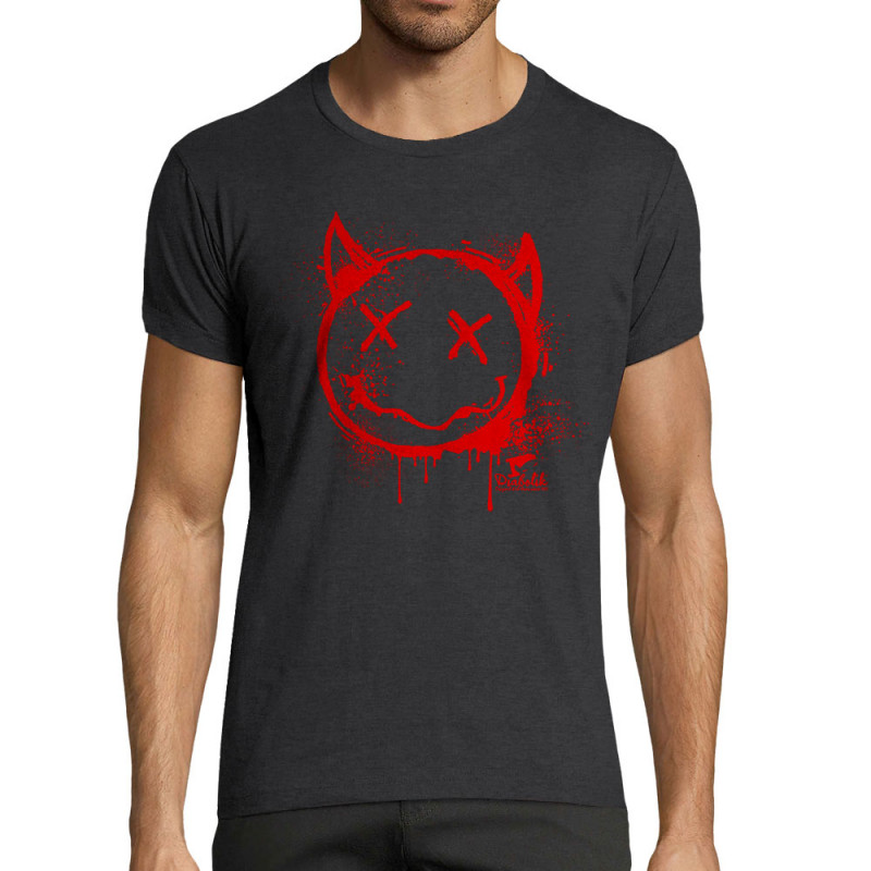 T-shirt homme fit gris anthracite chiné Evil Smiley (Gondrax,Têtes de morts,Diabolik)