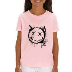 T-shirt enfant coton bio rose clair Evil Smiley (Gondrax,Têtes de morts,Diabolik)