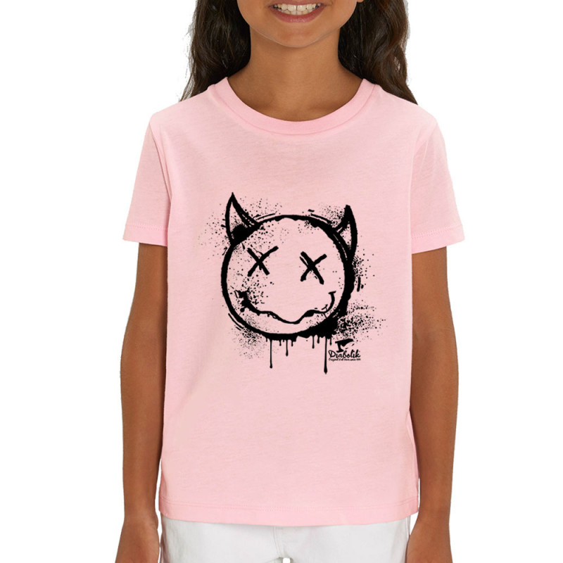 T-shirt enfant coton bio rose clair Evil Smiley (Gondrax,Têtes de morts,Diabolik)
