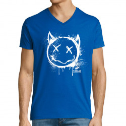 T-shirt homme col V bleu royal Evil Smiley (Gondrax,Têtes de morts,Diabolik)