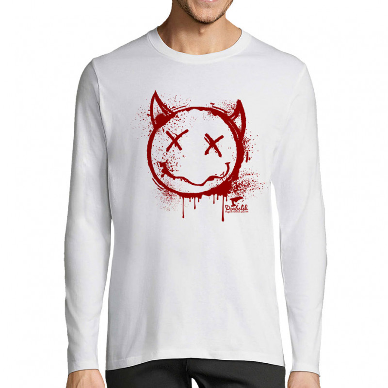 T-shirt homme manches longues blanc Evil Smiley (Gondrax,Têtes de morts,Diabolik)
