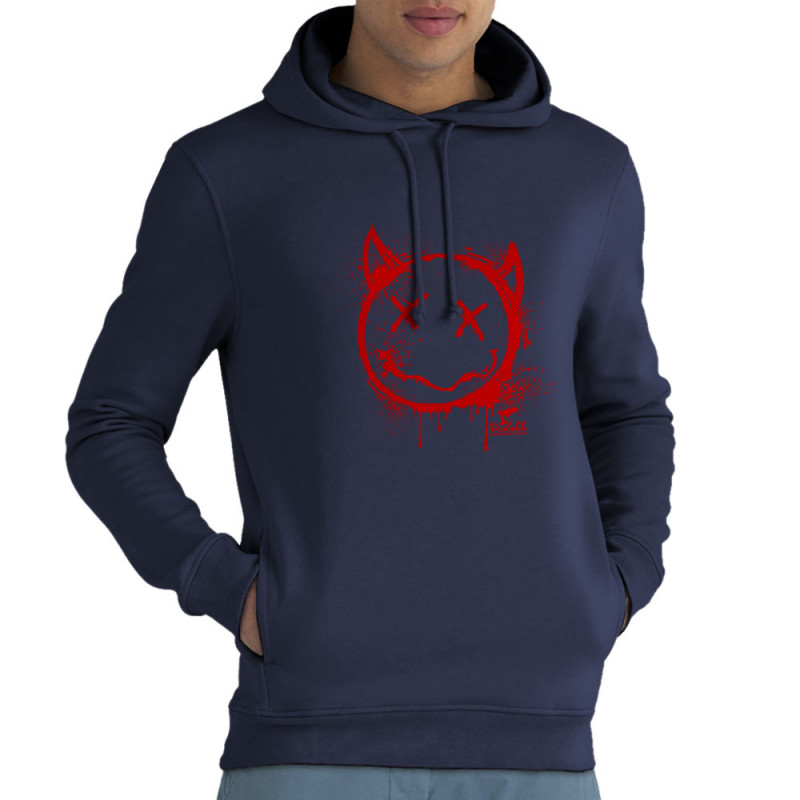 Sweat homme à capuche coton bio bleu marine Evil Smiley (Gondrax,Têtes de morts,Diabolik)
