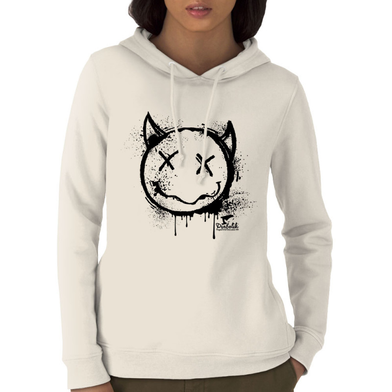 Sweat femme à capuche coton bio naturel Evil Smiley (Gondrax,Têtes de morts,Diabolik)