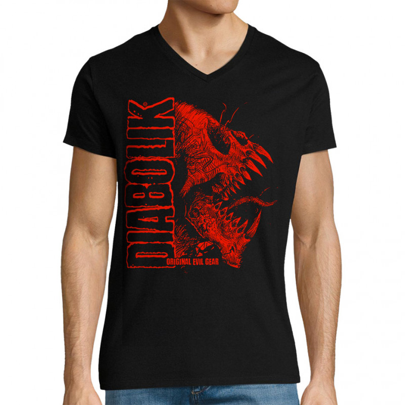 T-shirt homme col V noir Devil Monster (Gondrax,Diabolik,Têtes de morts)