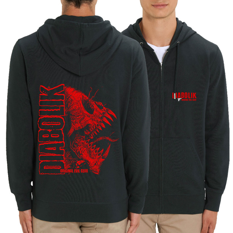 Sweat homme zippé à capuche coton bio noir Devil Monster (Gondrax,Diabolik,Têtes de morts)