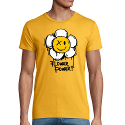 T-shirt homme coton bio jaune Flower Power (Gondrax,Humour,Divers)