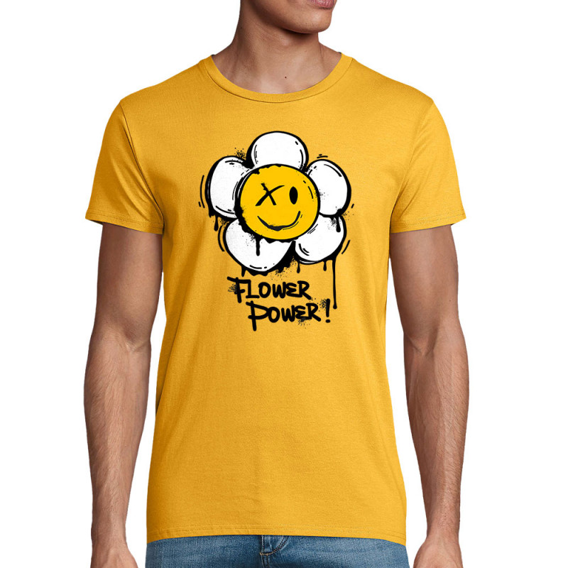 T-shirt homme coton bio jaune Flower Power (Gondrax,Humour,Divers)