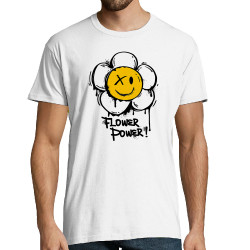 Tee-shirt homme blanc Flower Power (Gondrax,Humour,Divers)