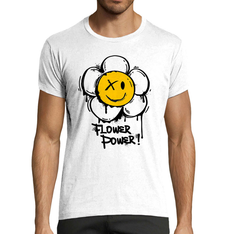 T-shirt homme fit blanc Flower Power (Gondrax,Humour,Divers)