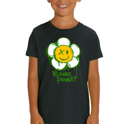 T-shirt enfant coton bio noir Flower Power (Gondrax,Humour,Divers)