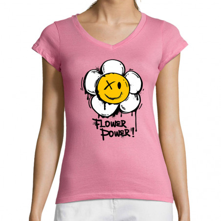 T-shirt femme col V "Flower...