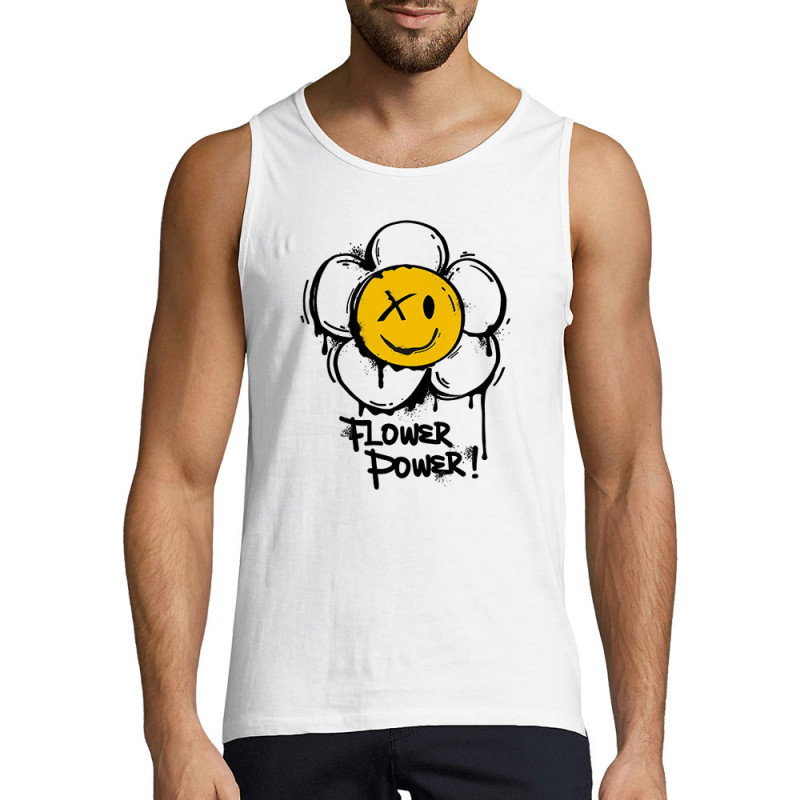 Débardeur homme blanc Flower Power (Gondrax,Humour,Divers)
