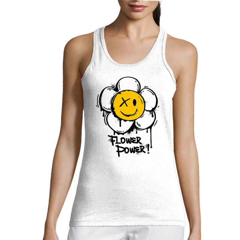 Débardeur femme blanc Flower Power (Gondrax,Humour,Divers)