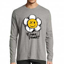 T-shirt homme manches longues gris chiné Flower Power (Gondrax,Humour,Divers)