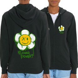 Sweat femme zippé à capuche coton bio noir Flower Power (Gondrax,Humour,Divers)