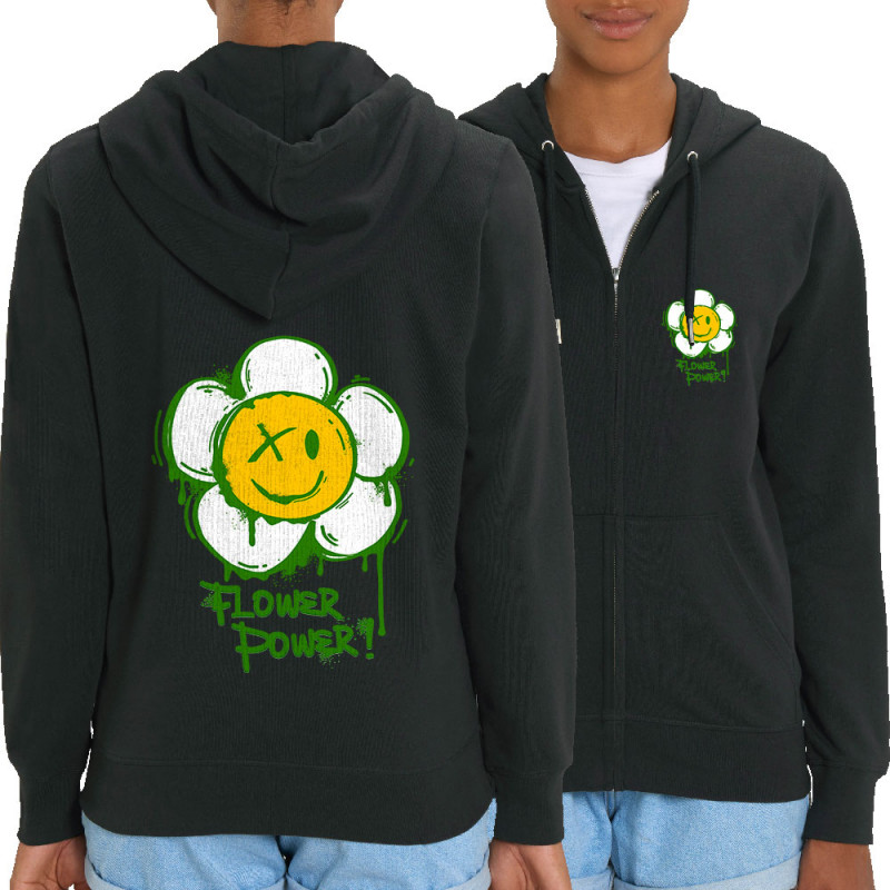 Sweat femme zippé à capuche coton bio noir Flower Power (Gondrax,Humour,Divers)
