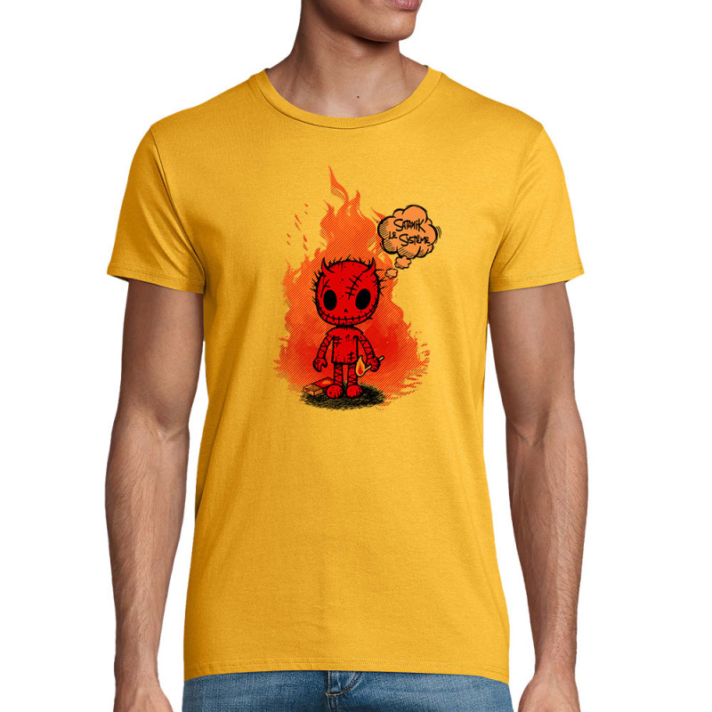 T-shirt homme coton bio jaune Satanik le Système (Gondrax,Humour,Slogans Débiles)