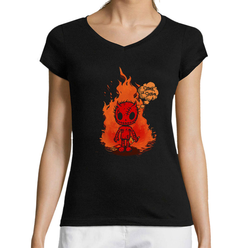 T-shirt femme col V noir Satanik le Système (Gondrax,Humour,Slogans Débiles)