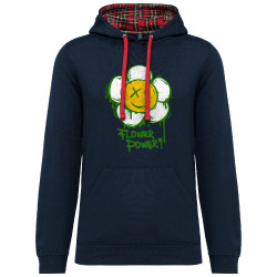 Sweat capuche à motifs unisexe bleu marine et rouge tartan Flower Power (Gondrax,Humour,Divers)