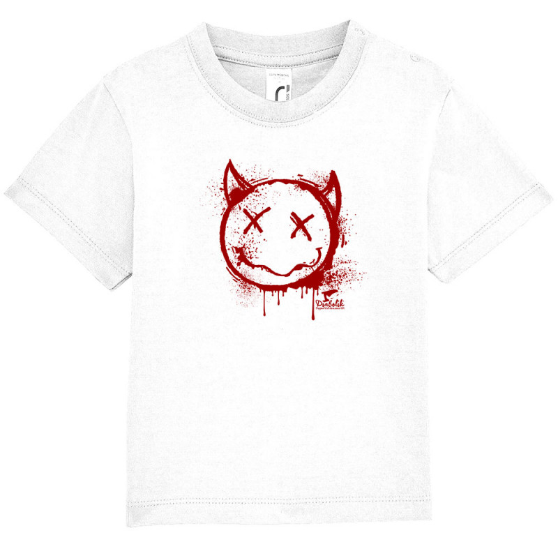 T-shirt bébé blanc Evil Smiley (Gondrax,Têtes de morts,Diabolik)