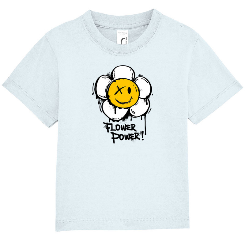 T-shirt bébé bleu ciel Flower Power (Gondrax,Humour,Divers)