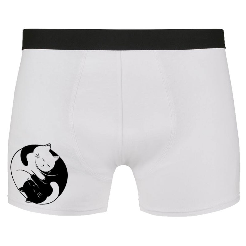 Caleçon boxer homme blanc Yin Yang Cat (Le Duc,Animaux,Chats)