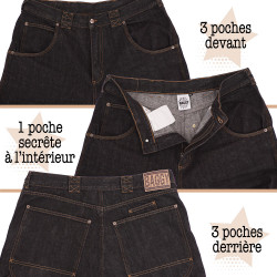 Baggy denim noir Sauvez une vague (Humour,Animaux)